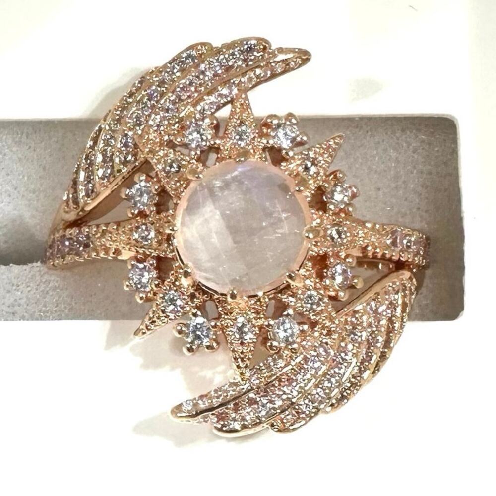 Bomb Party Halo RG62810 Momma Fizzaye Moonstone Rose Gold Plated Wings Ring 9